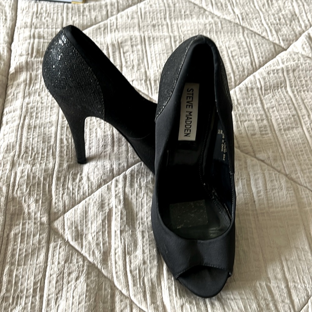 Steve Madden Black Heels with Glitter/Sequin Heel Accents